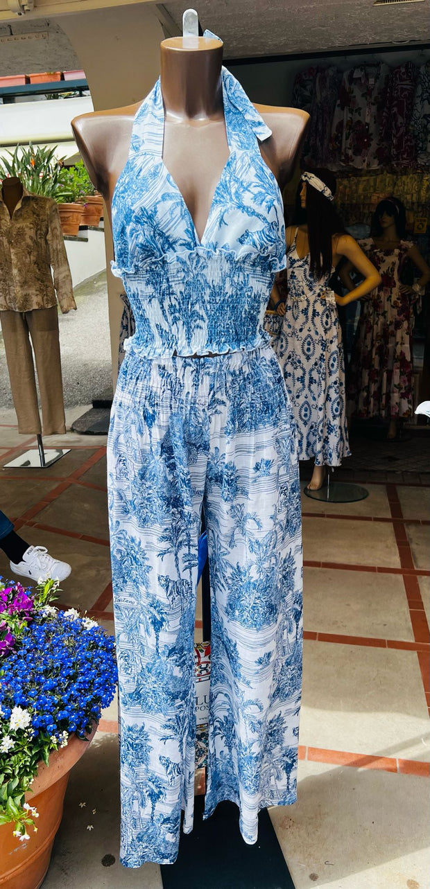 Set in toile blu con pantaloni in cocco mandala