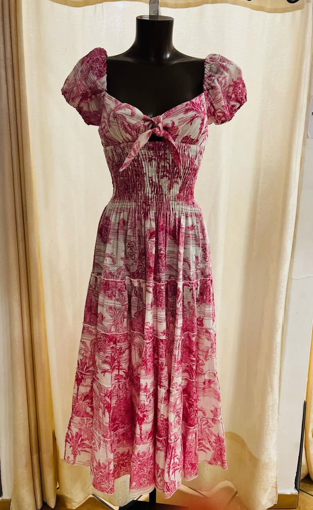 Fresella pink toile linen dress