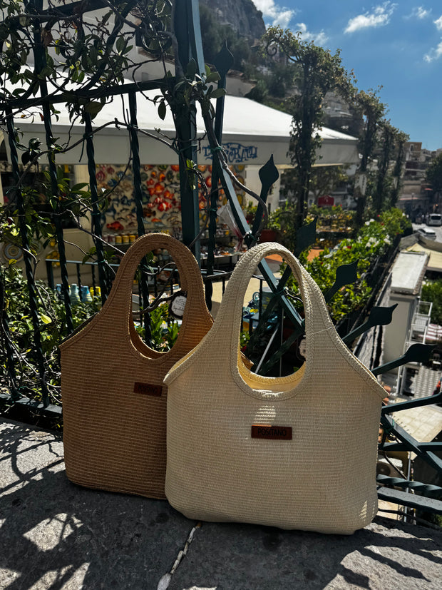 Canvas straw bag brown