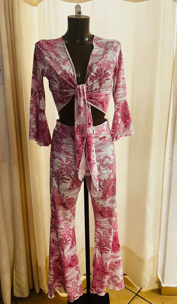 Lycra set pants and top pink toile