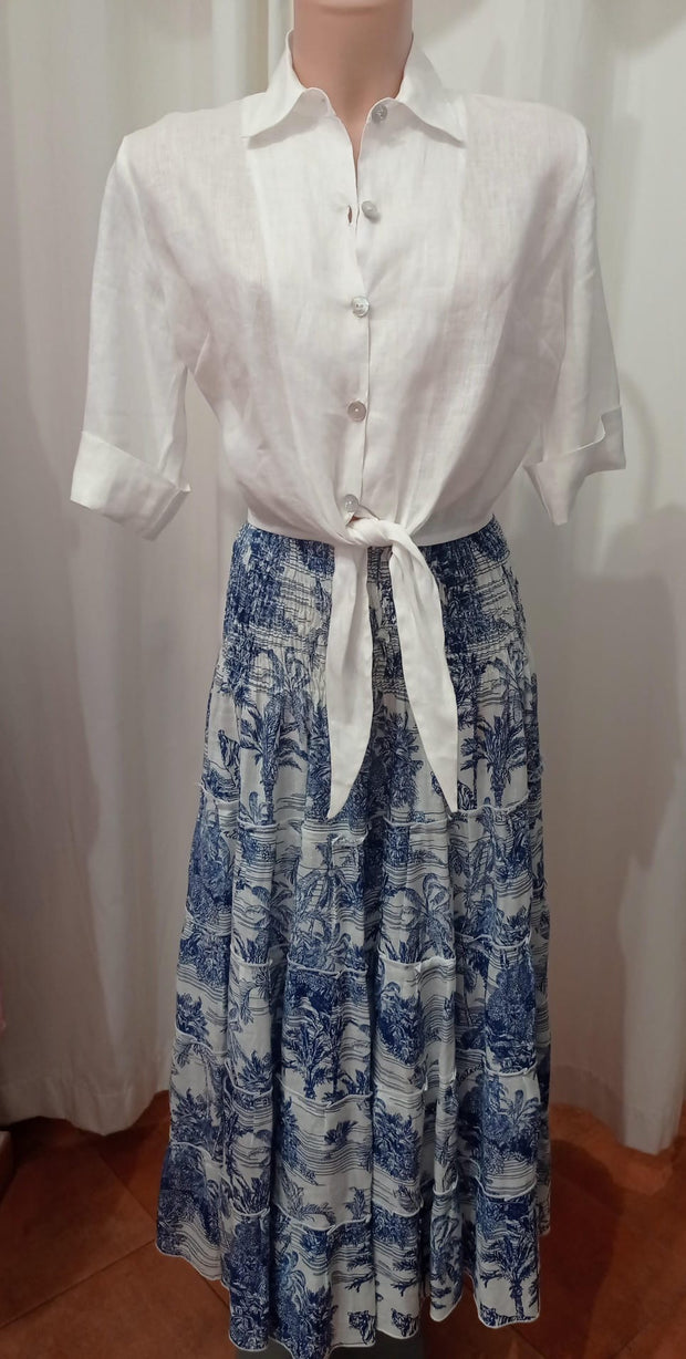 Tania top white  e hedy skirt blue toile