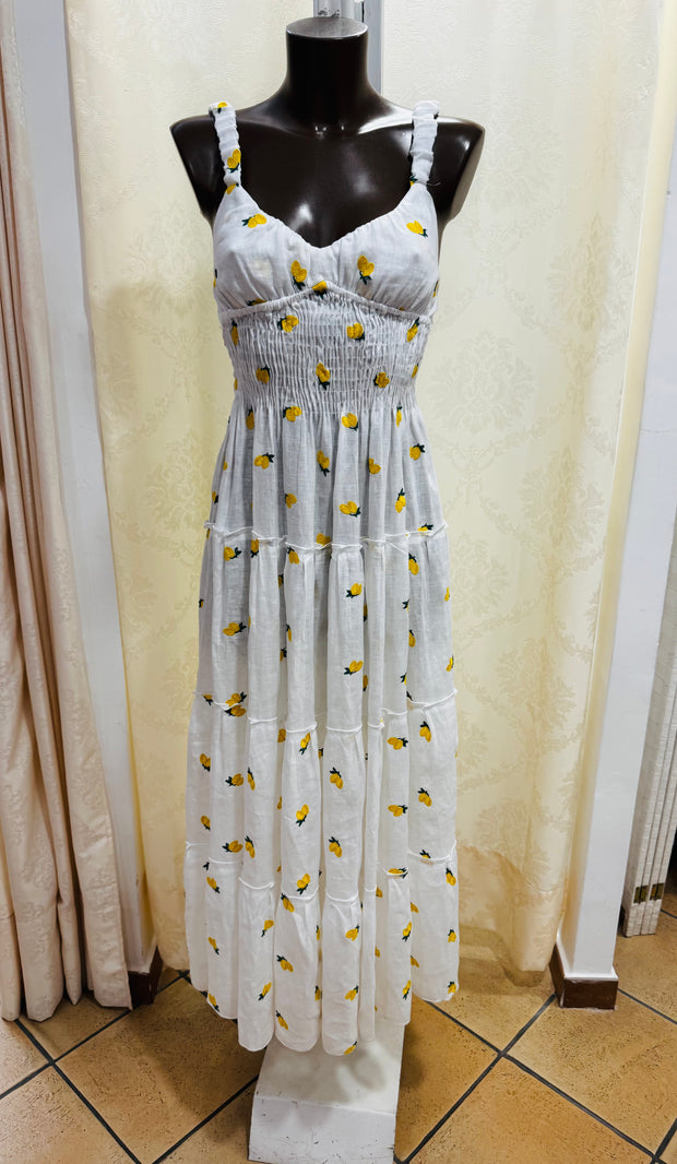 Pesca long embroidered lemon white