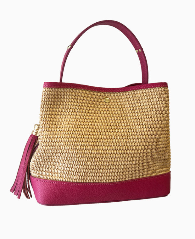 Big leather and straw bag