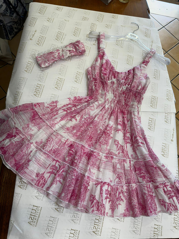 Pesca dress and headband pink toile