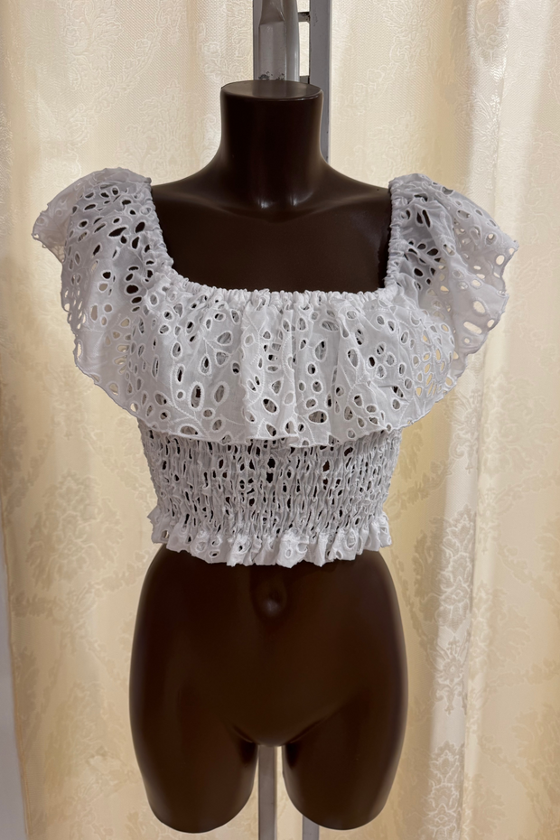 Top volant white lace