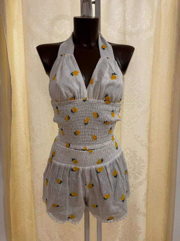 Lemon embroidered set top cocco and Mimi short