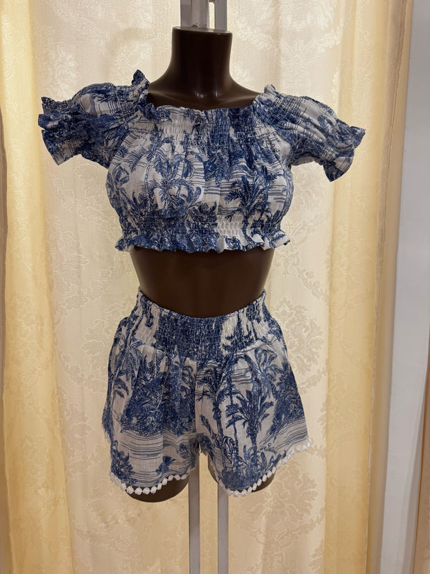 Blue toile set fiocco e short Mimi