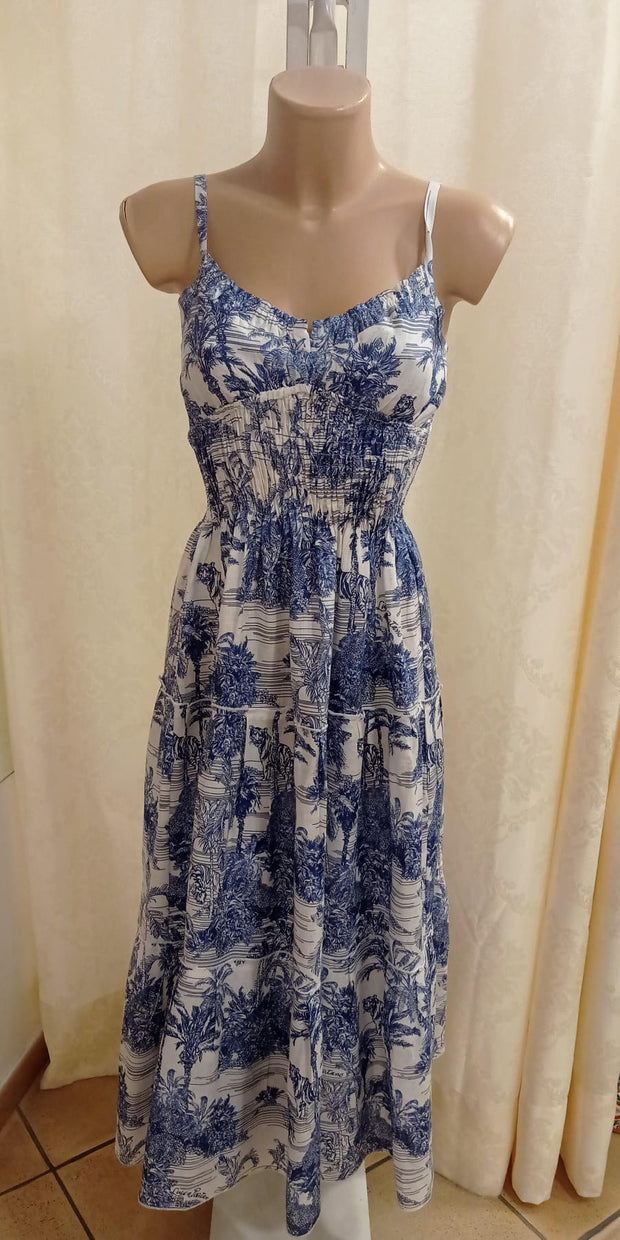 Ornella long dress blue toile