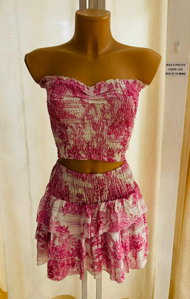 Pink toile set top fascia and mini skirt pink toile