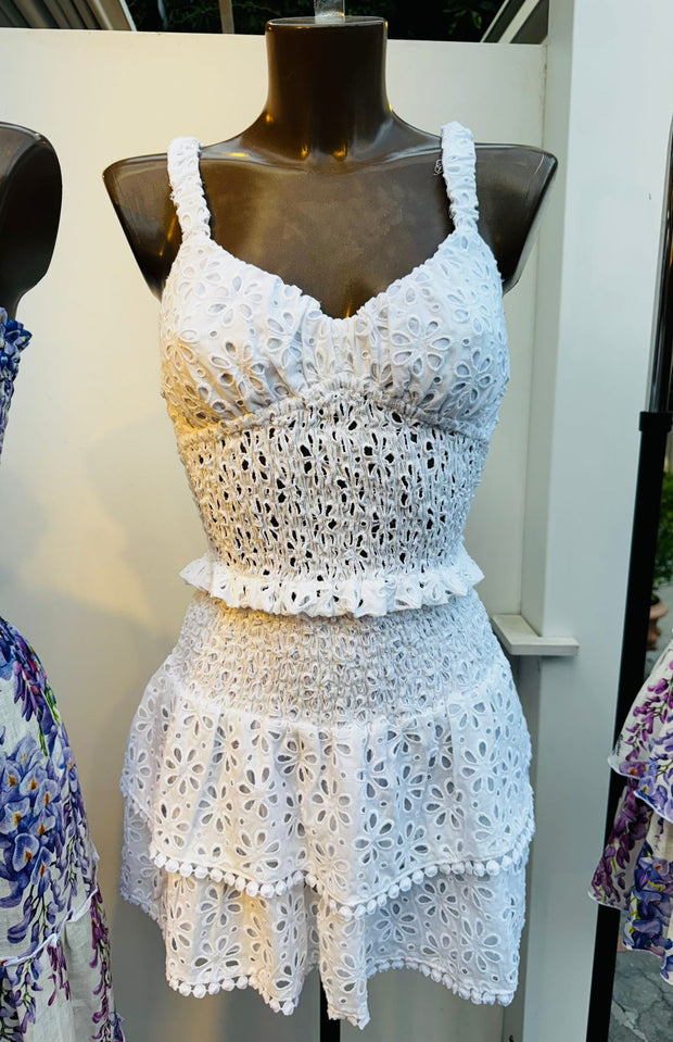 Pesca top and mini white lace