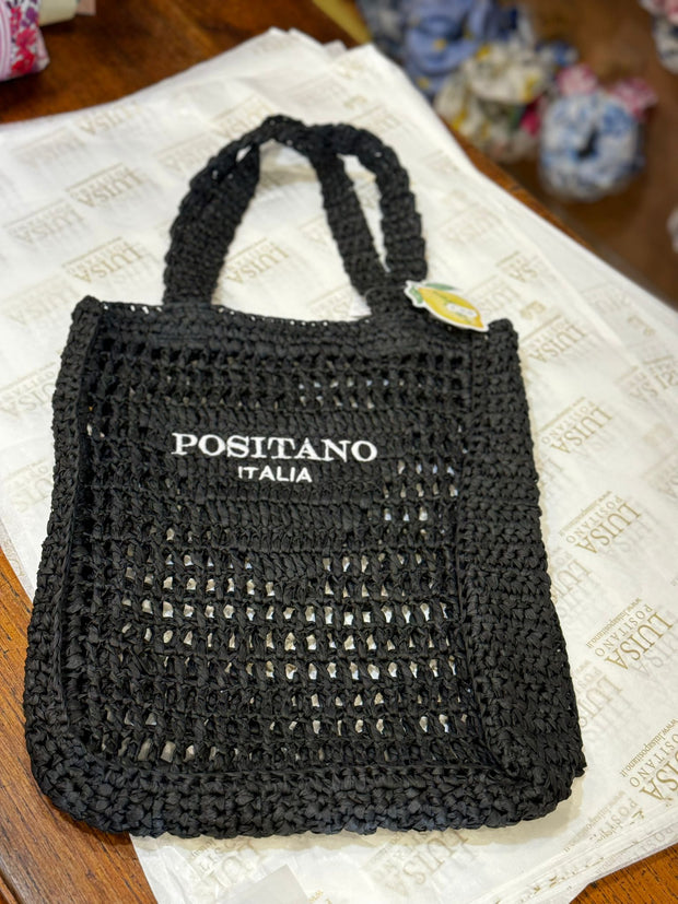 Prada style black straw bag