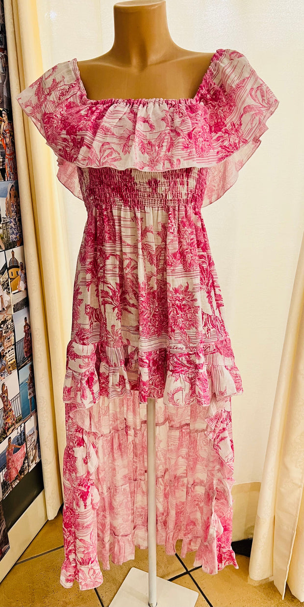Croisssnt pink toile high low dress