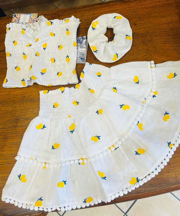 Lemon embroidered set mini top fascia andscrunchies